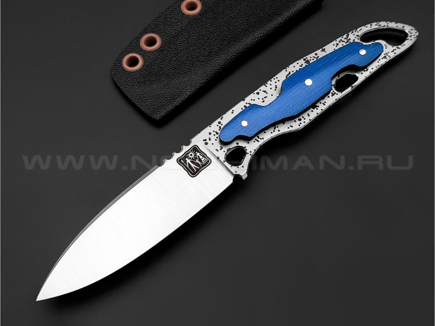 1-й Цех нож "Безымянный" сталь 440C, рукоять микарта blue