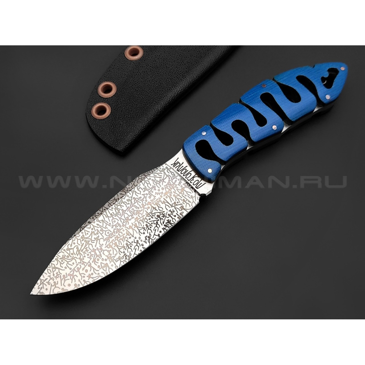1-й Цех нож "Мозголомик" сталь 440C, рукоять микарта blue