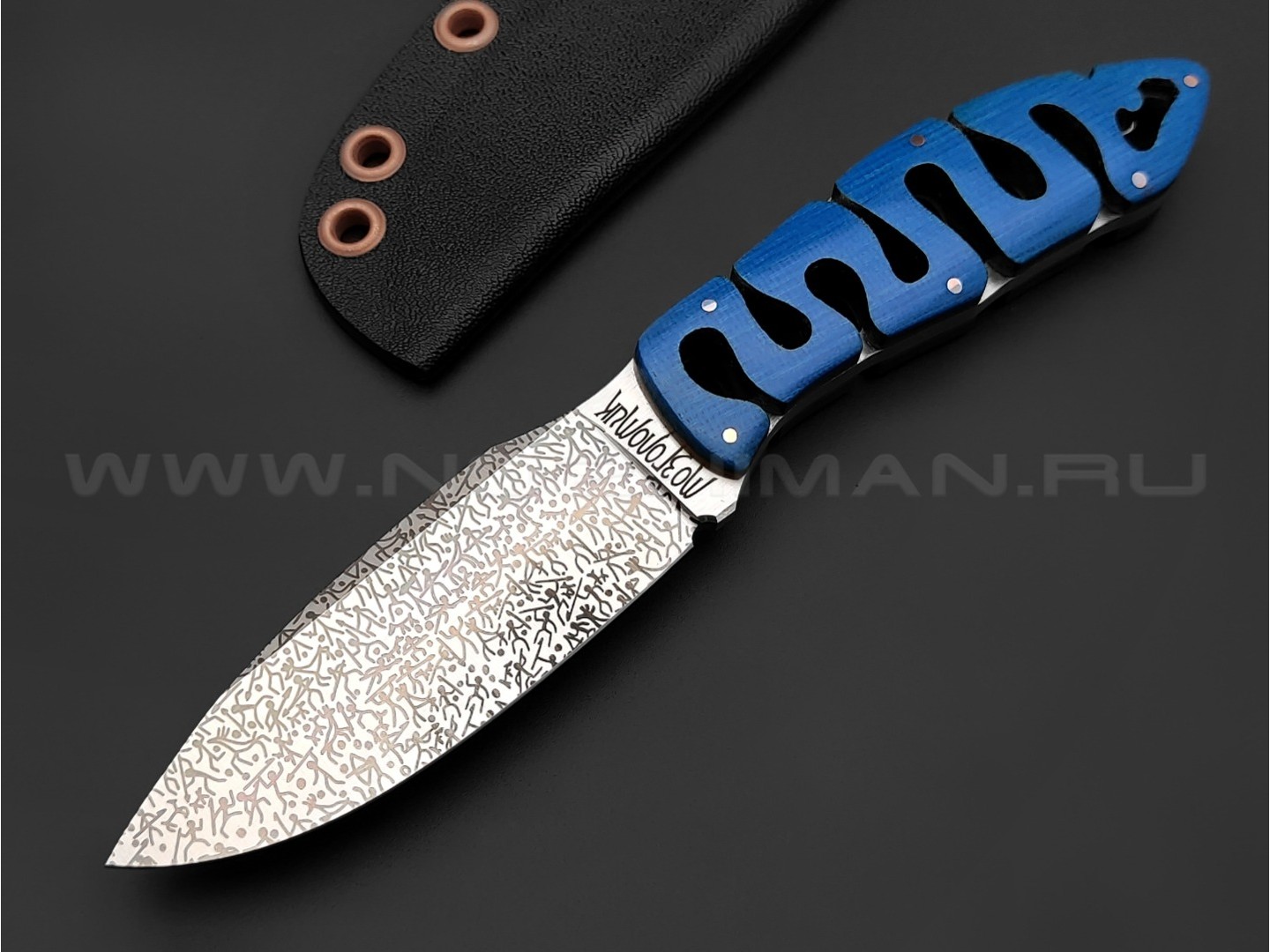 1-й Цех нож "Мозголомик" сталь 440C, рукоять микарта blue