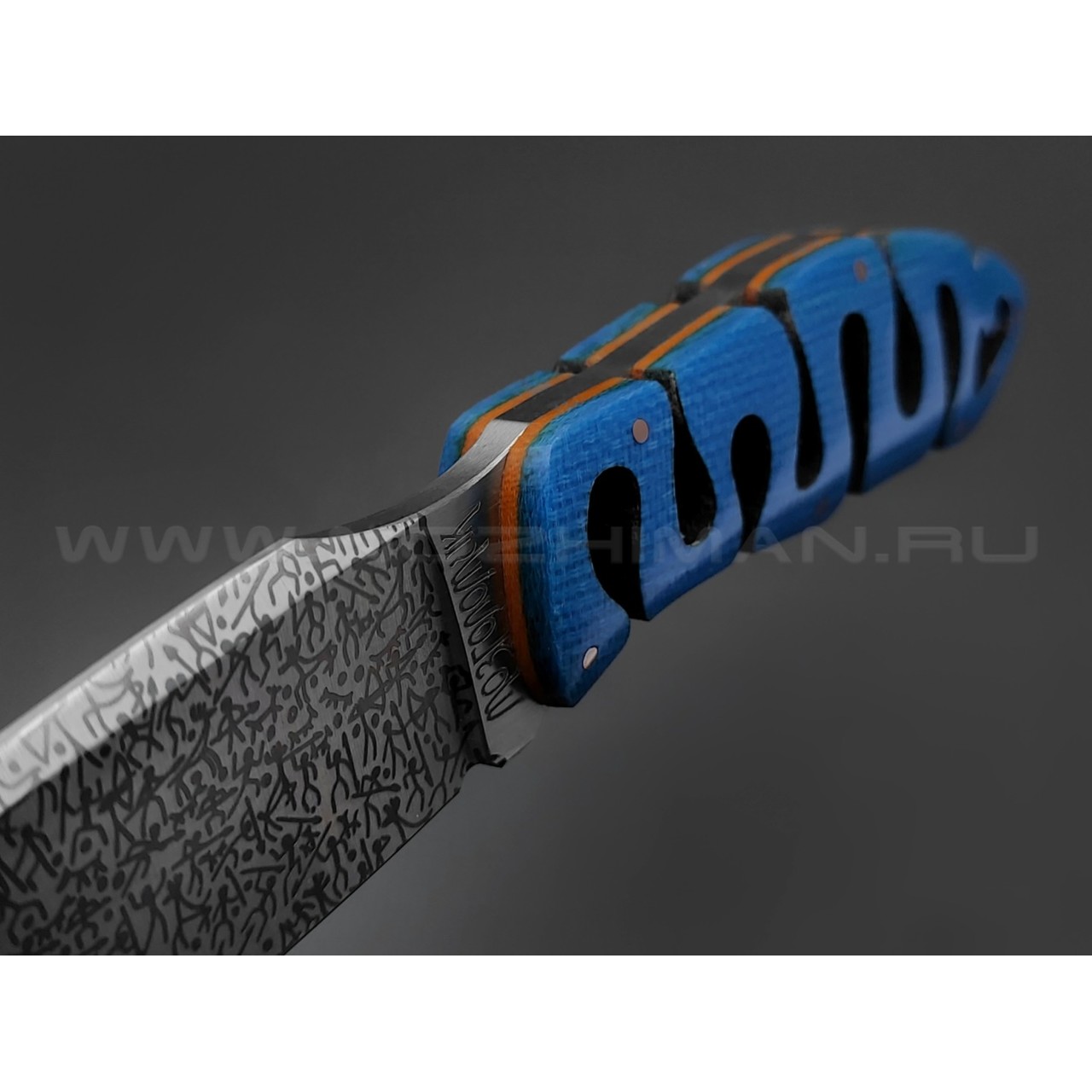 1-й Цех нож "Мозголомик" сталь 440C, рукоять микарта blue