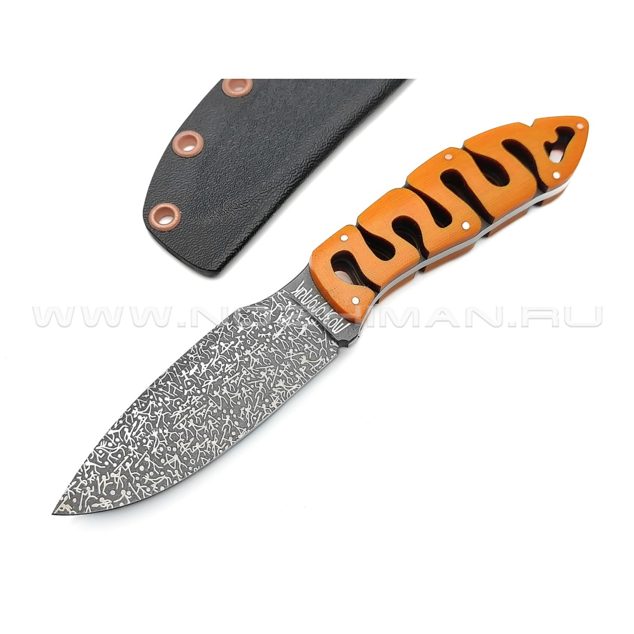 1-й Цех нож "Мозголомик" сталь 440C, рукоять микарта orange