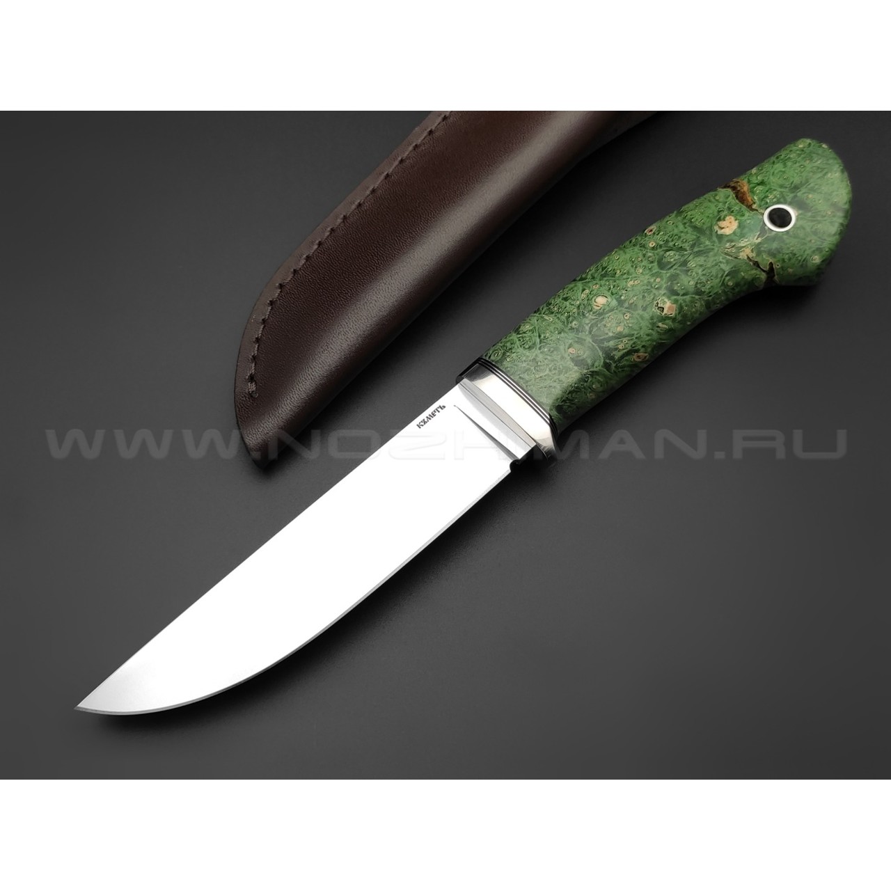Кметь нож "Клык" сталь K390 хром, рукоять кап клёна, мельхиор