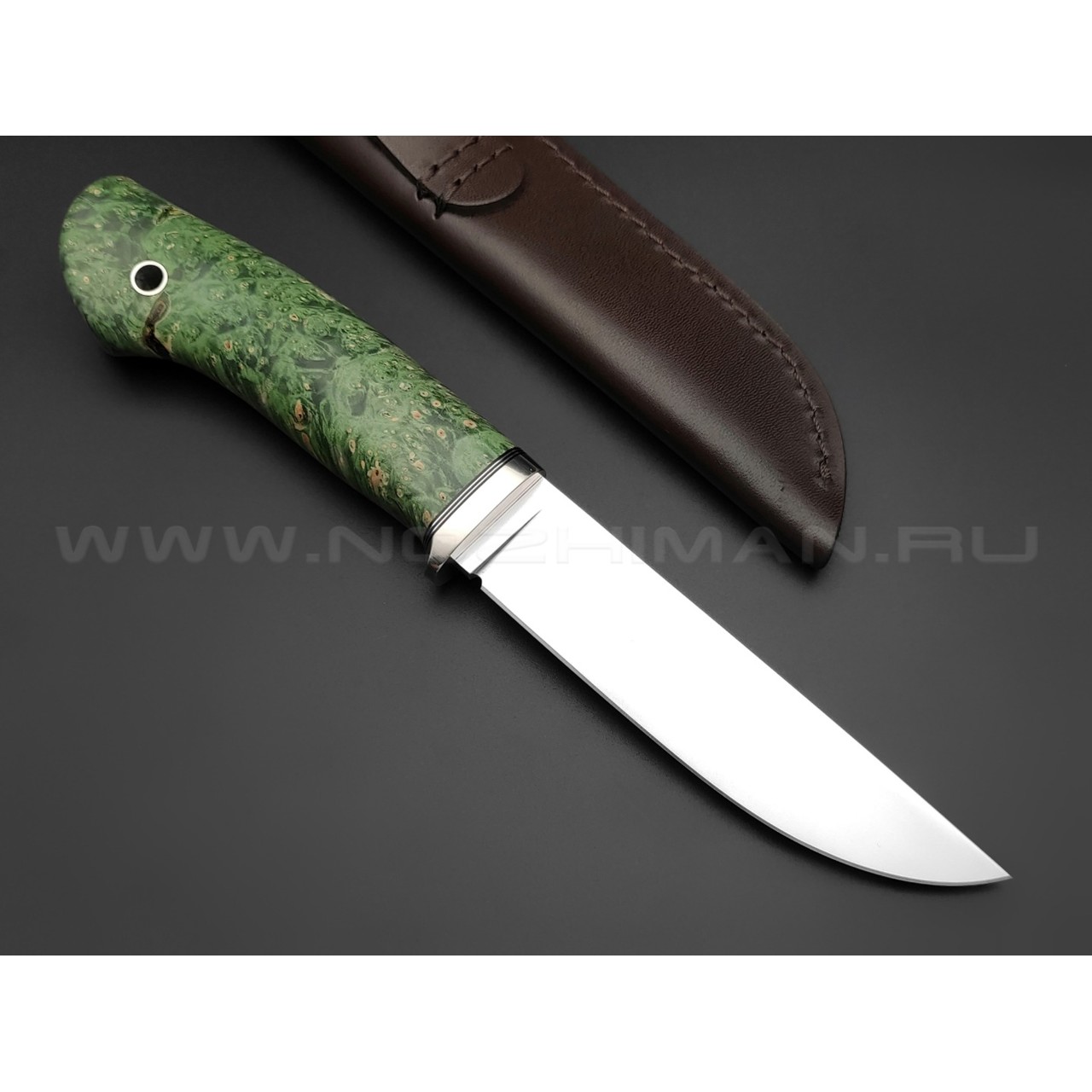 Кметь нож "Клык" сталь K390 хром, рукоять кап клёна, мельхиор
