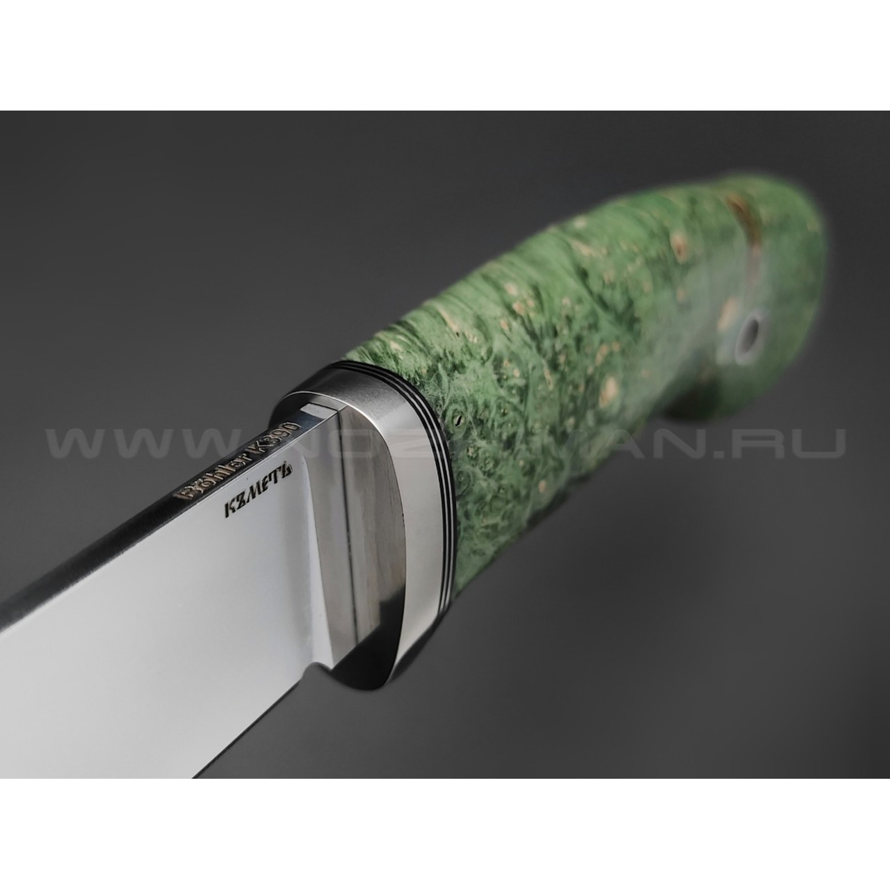 Кметь нож "Клык" сталь K390 хром, рукоять кап клёна, мельхиор