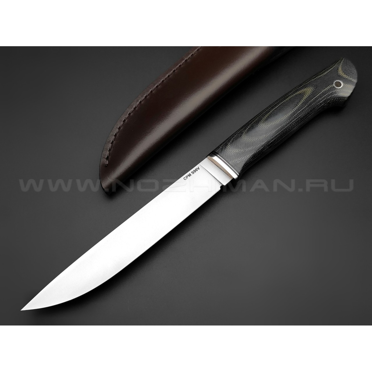 Кметь нож "Рыбацкий-Б" сталь S90V, рукоять микарта, мельхиор