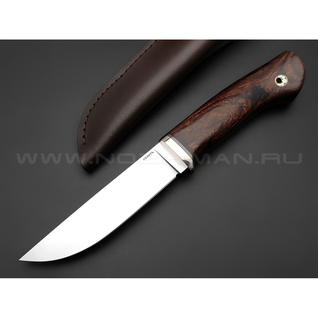 Кметь нож "Клык" сталь CPM Rex 121 хром, рукоять Айронвуд, мельхиор