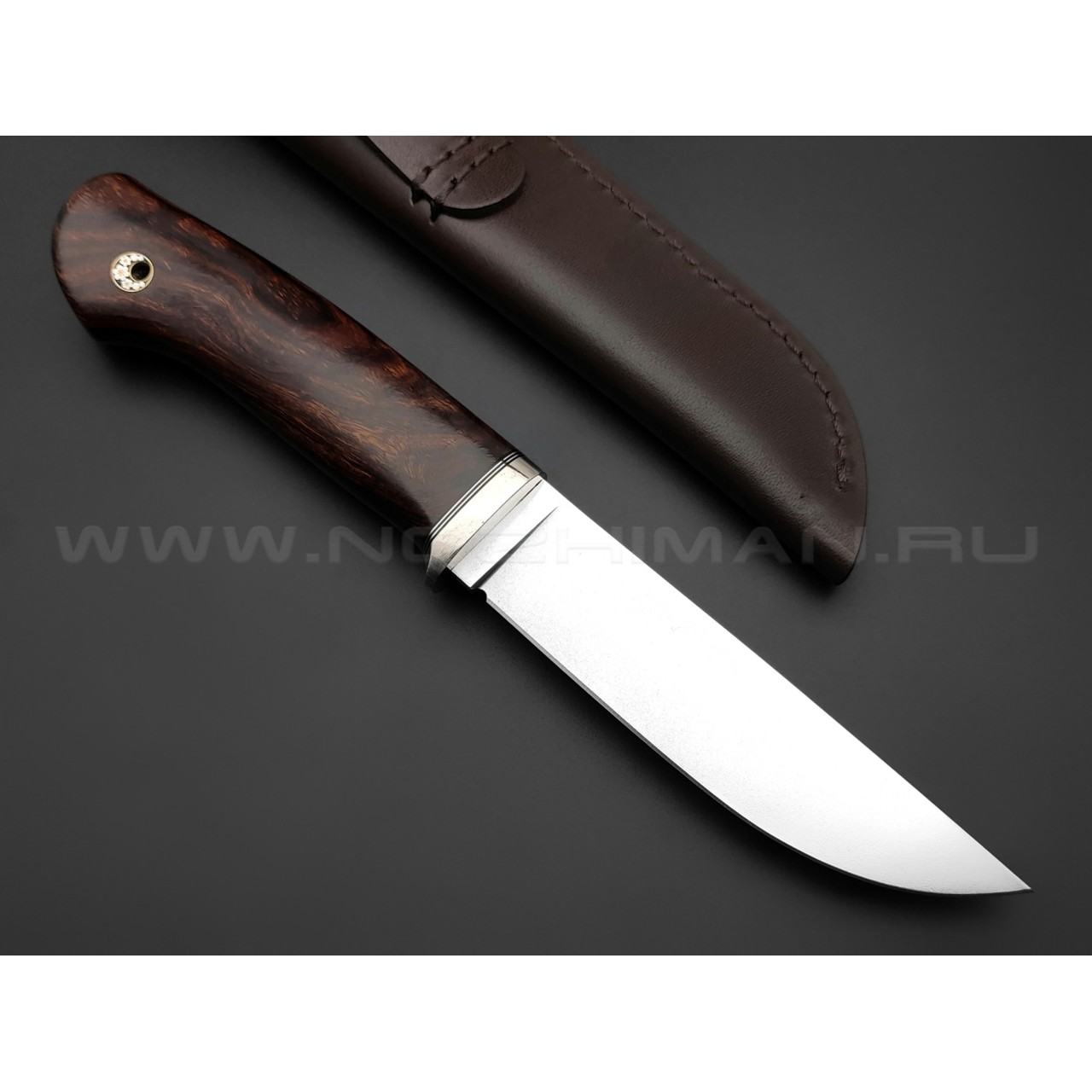 Кметь нож "Клык" сталь CPM Rex 121 хром, рукоять Айронвуд, мельхиор