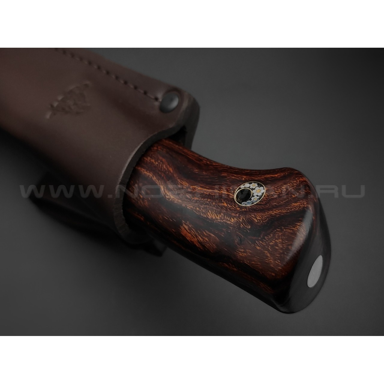 Кметь нож "Клык" сталь CPM Rex 121 хром, рукоять Айронвуд, мельхиор