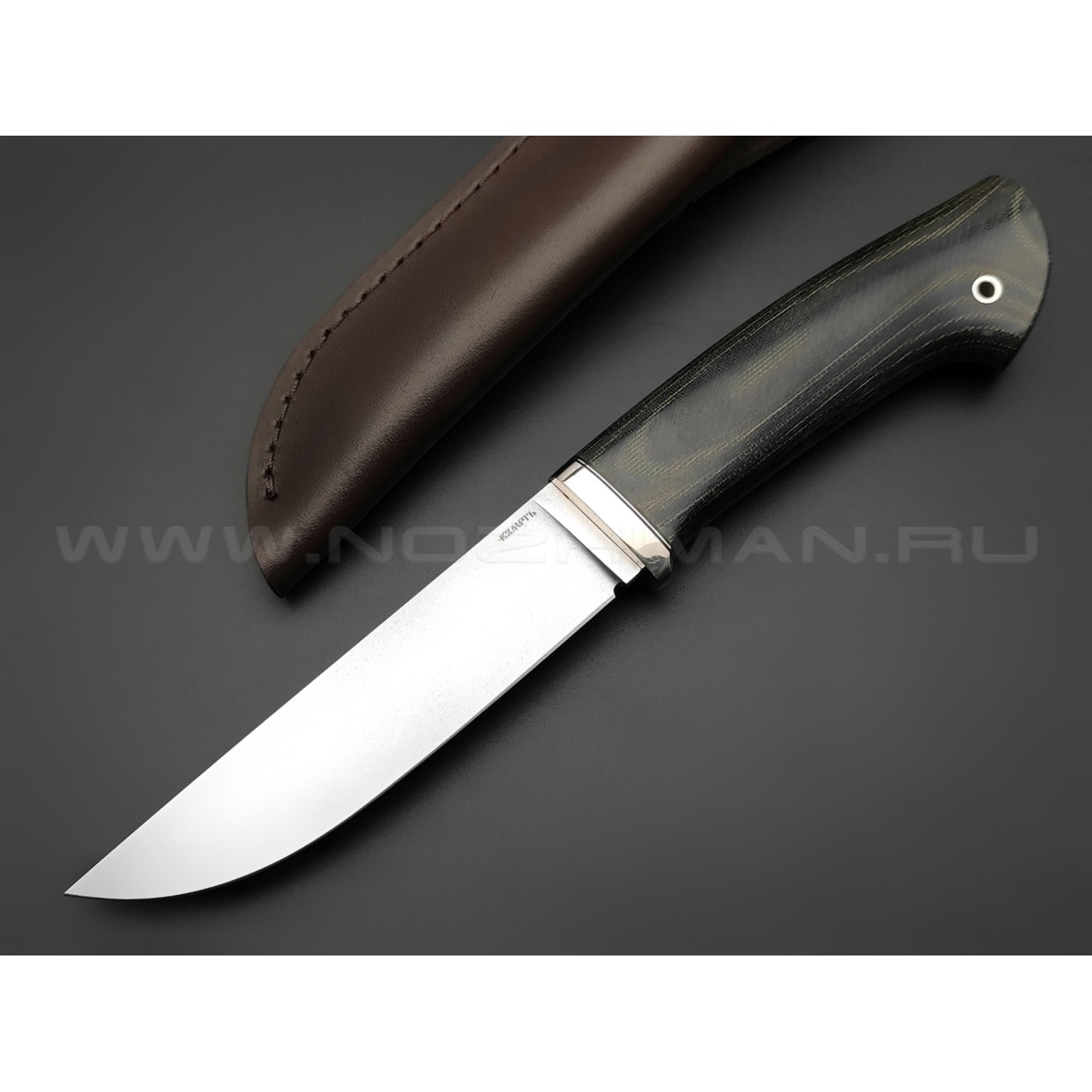 Кметь нож "Клык" сталь K340, рукоять микарта, мельхиор