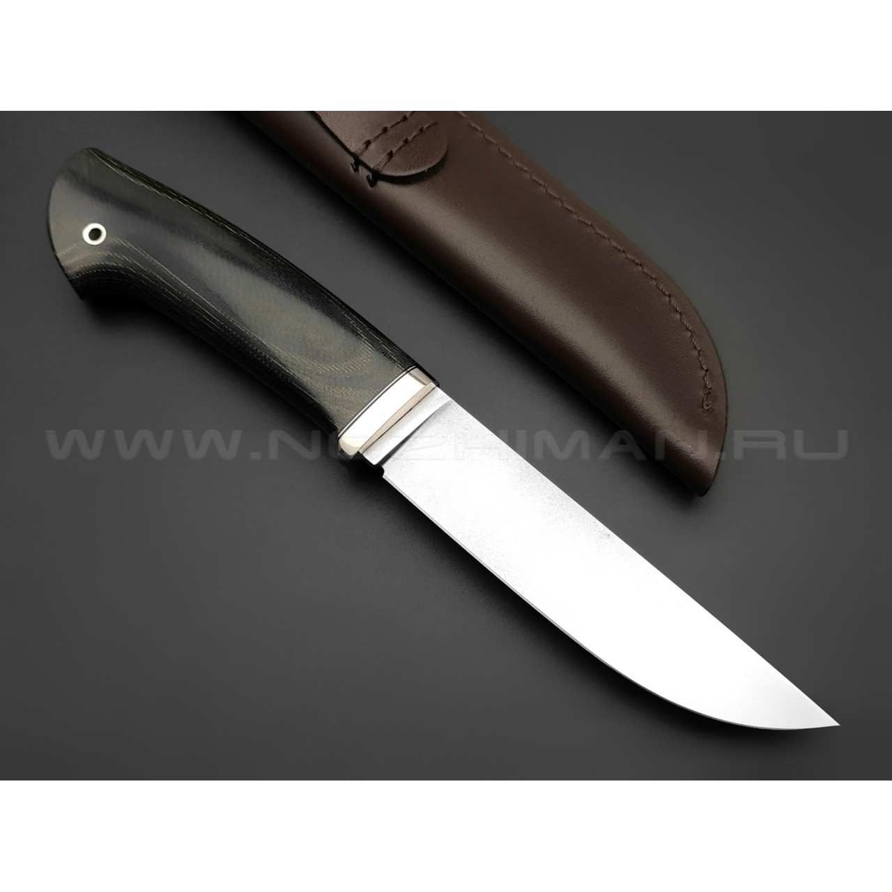 Кметь нож "Клык" сталь K340, рукоять микарта, мельхиор
