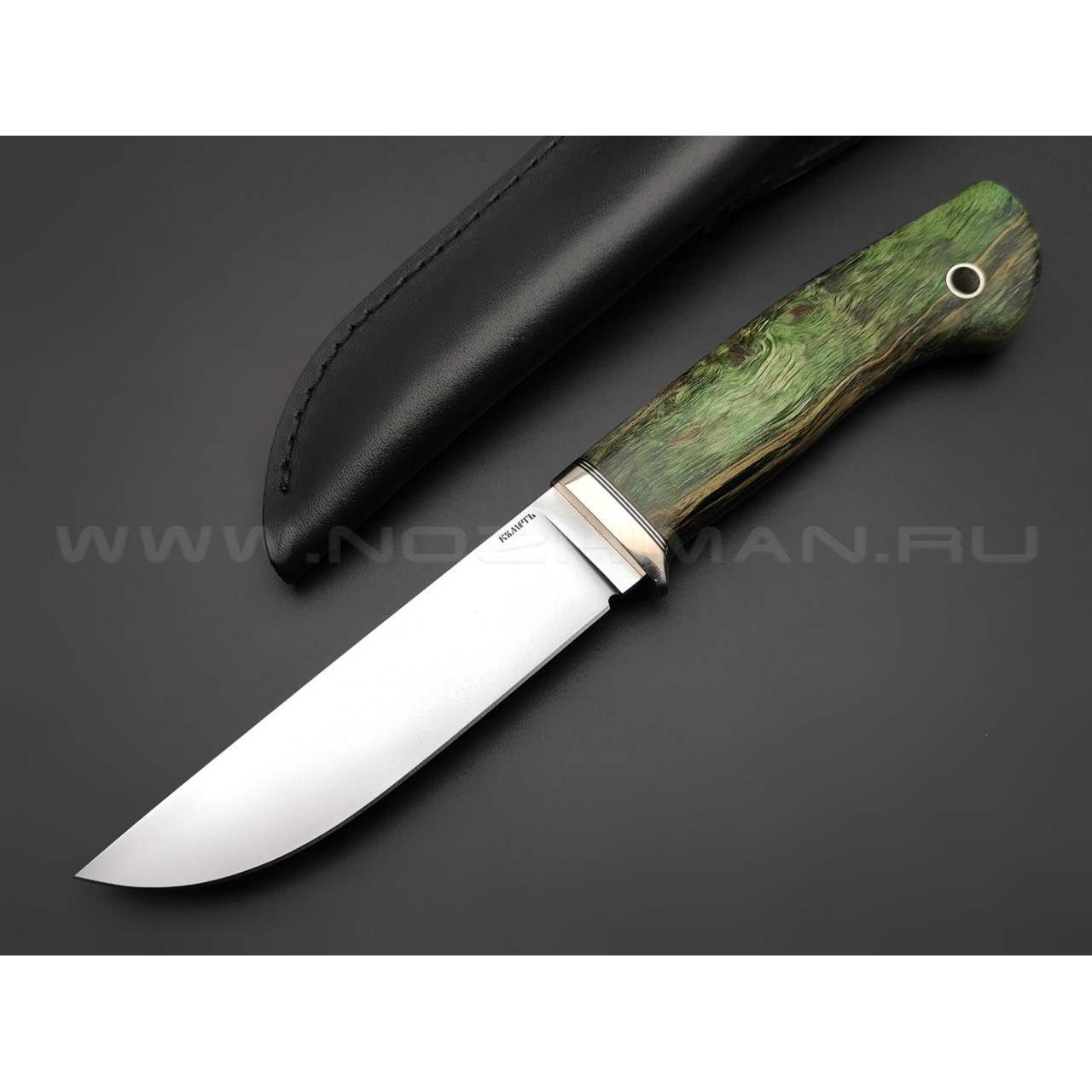 Кметь нож "Клык" сталь M398, рукоять карельская берёза, мельхиор