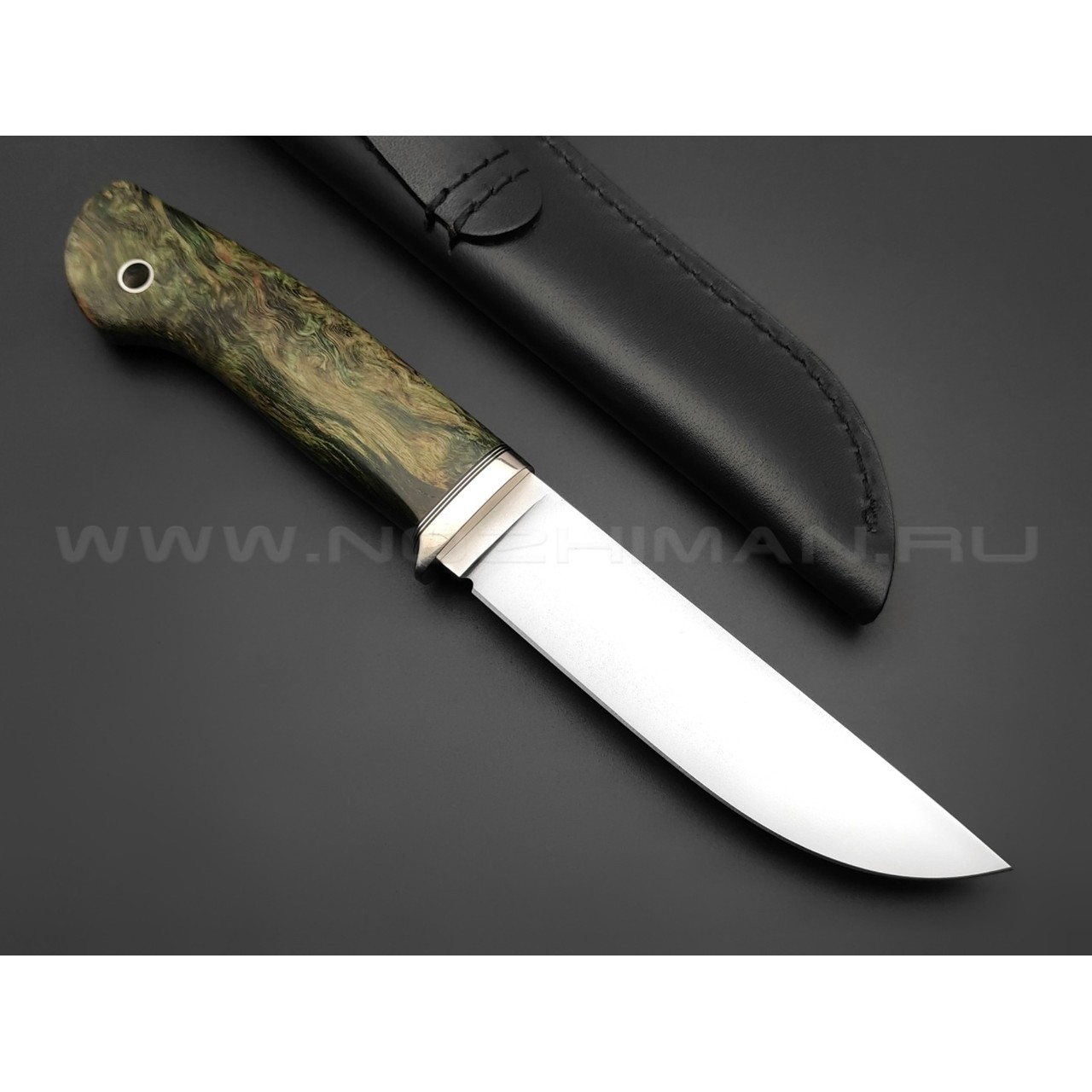 Кметь нож "Клык" сталь M398, рукоять карельская берёза, мельхиор