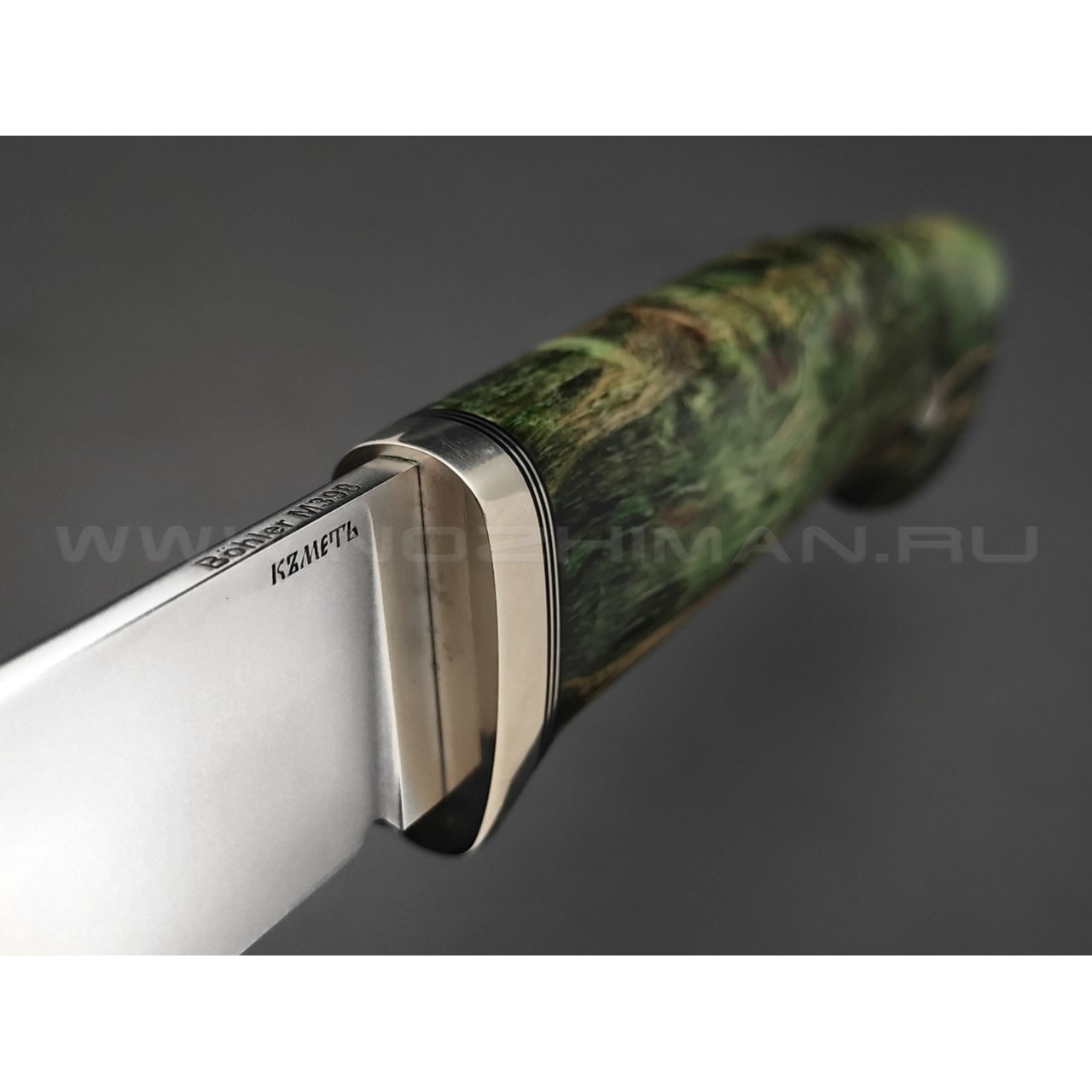 Кметь нож "Клык" сталь M398, рукоять карельская берёза, мельхиор