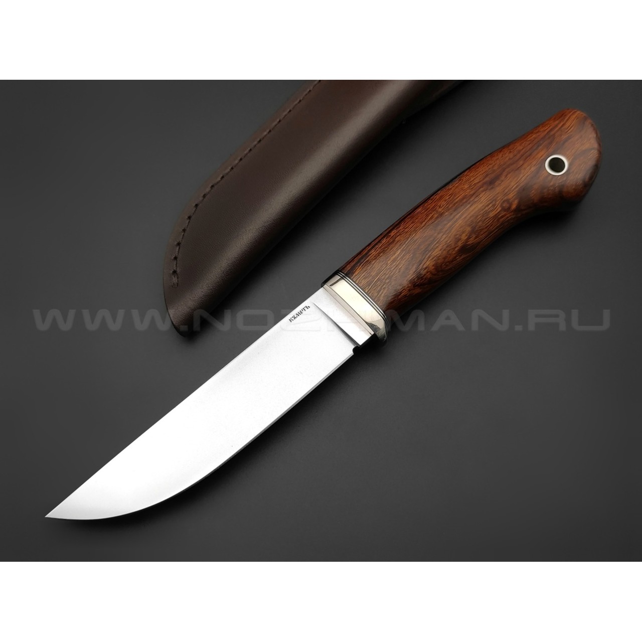 Кметь нож "Клык" сталь S390 хром, рукоять Айронвуд, мельхиор