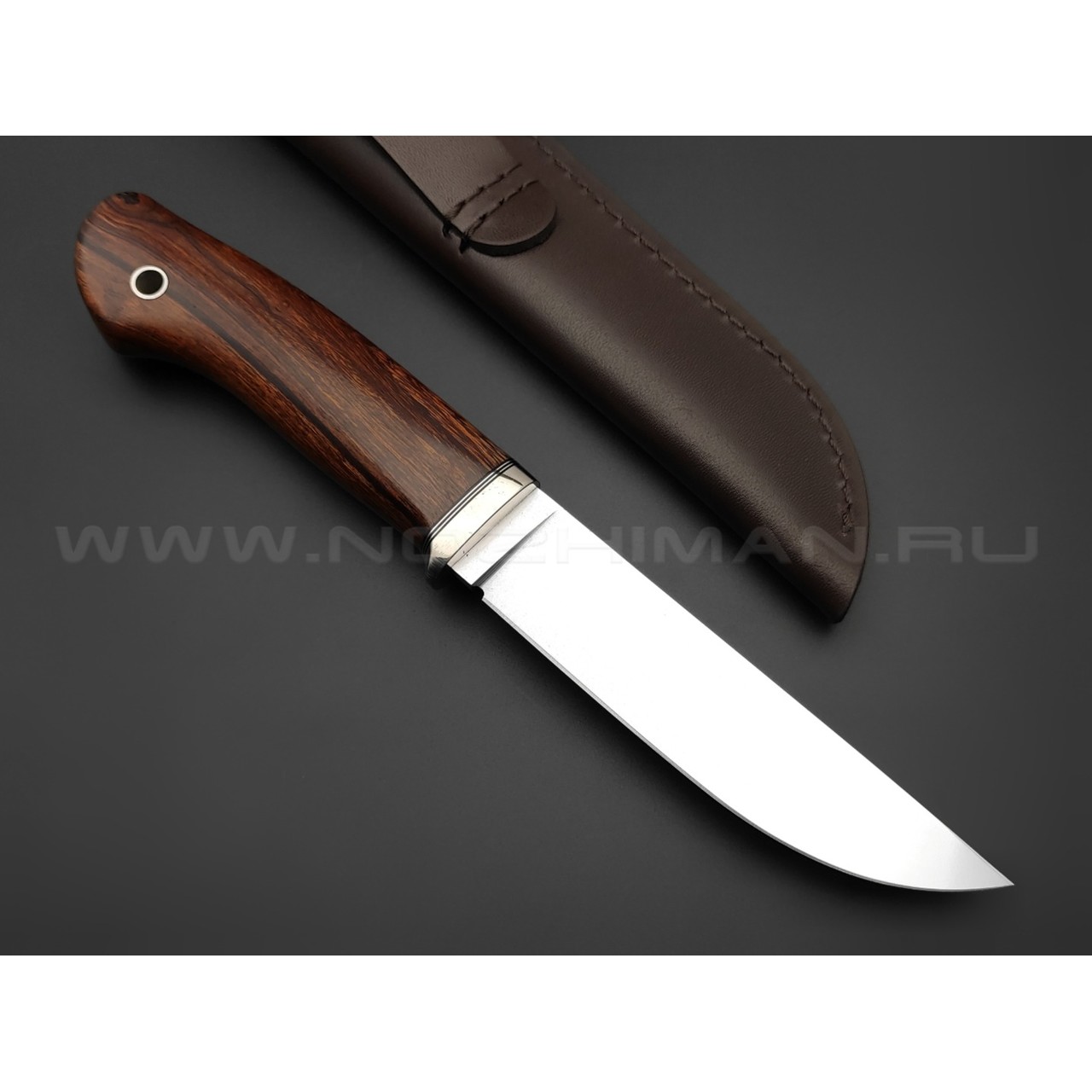 Кметь нож "Клык" сталь S390 хром, рукоять Айронвуд, мельхиор