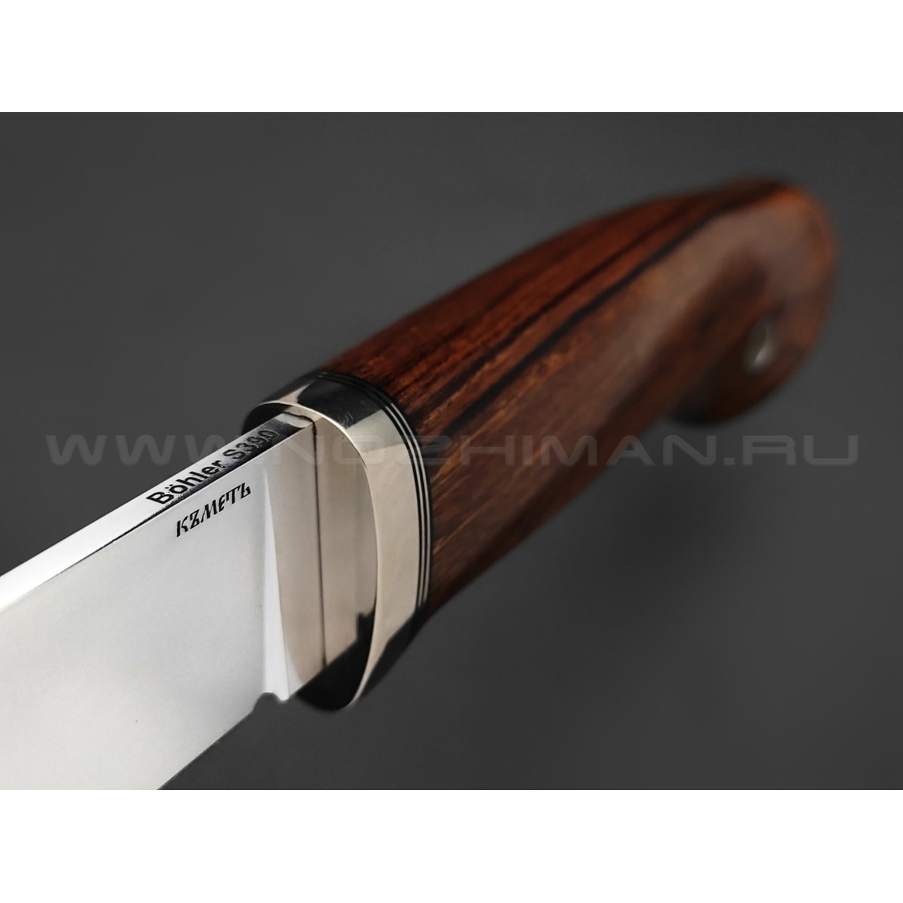 Кметь нож "Клык" сталь S390 хром, рукоять Айронвуд, мельхиор