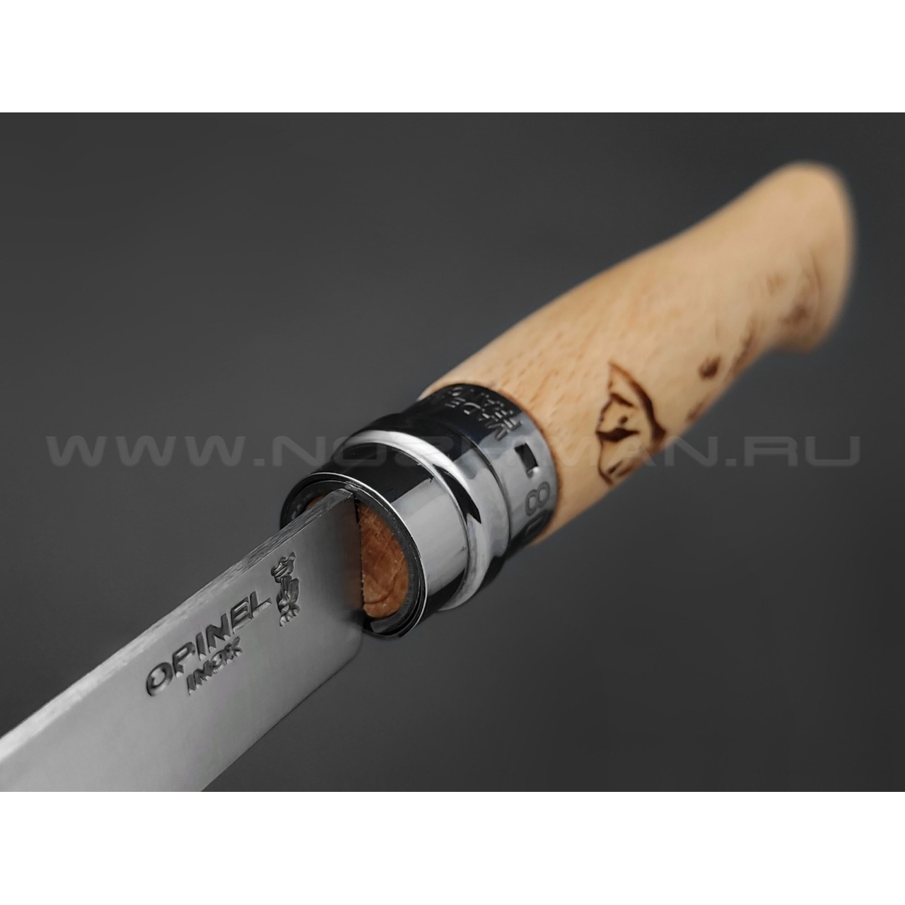 Нож Opinel Engraved №8 002187 Alpine adventures сталь Sandvik 12C27, рукоять бук