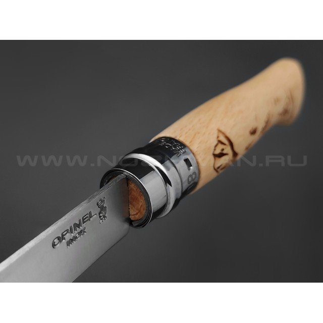 Нож Opinel Engraved №8 002187 Alpine adventures сталь Sandvik 12C27, рукоять бук