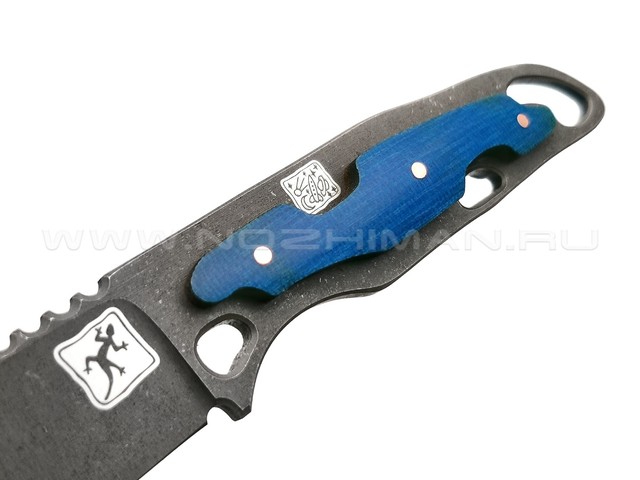 1-й Цех нож "Безымянный-2" сталь 440C травление, рукоять микарта blue