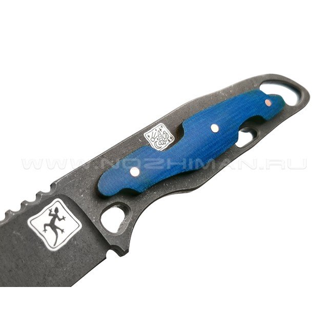 1-й Цех нож "Безымянный-2" сталь 440C травление, рукоять микарта blue