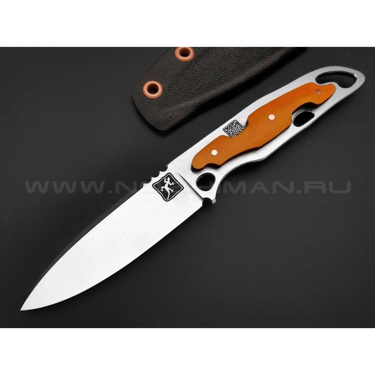 1-й Цех нож "Безымянный-2" сталь 440C satin, рукоять микарта orange