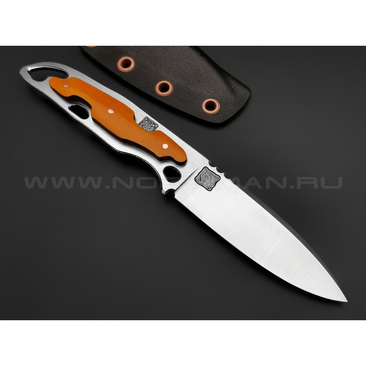 1-й Цех нож "Безымянный-2" сталь 440C satin, рукоять микарта orange