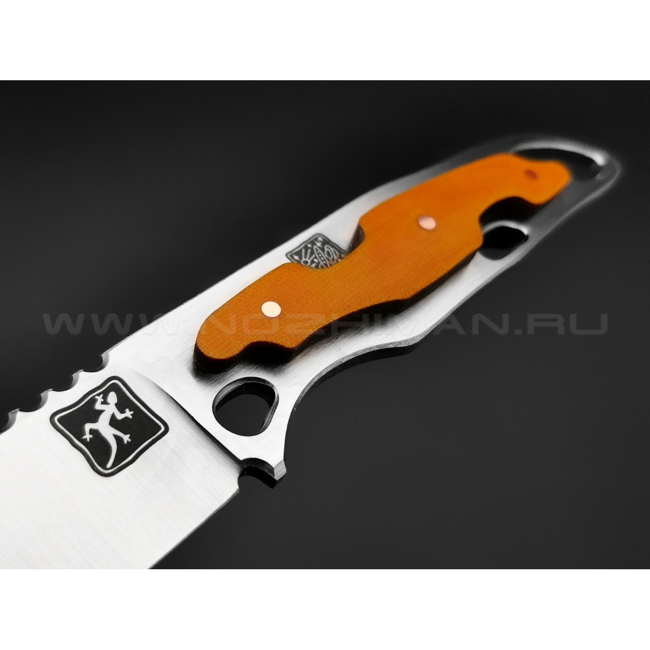 1-й Цех нож "Безымянный-2" сталь 440C satin, рукоять микарта orange