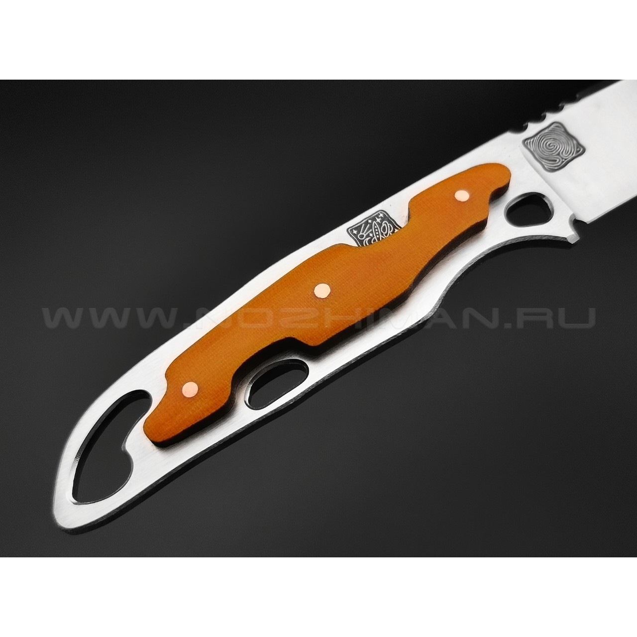 1-й Цех нож "Безымянный-2" сталь 440C satin, рукоять микарта orange