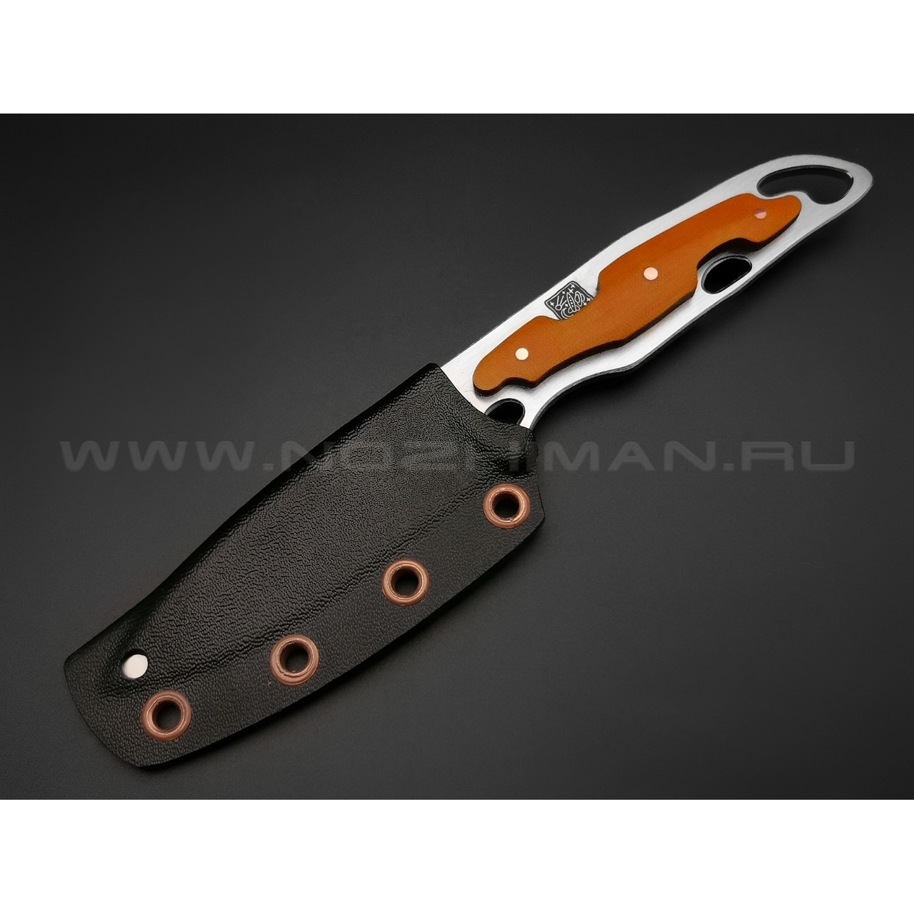 1-й Цех нож "Безымянный-2" сталь 440C satin, рукоять микарта orange