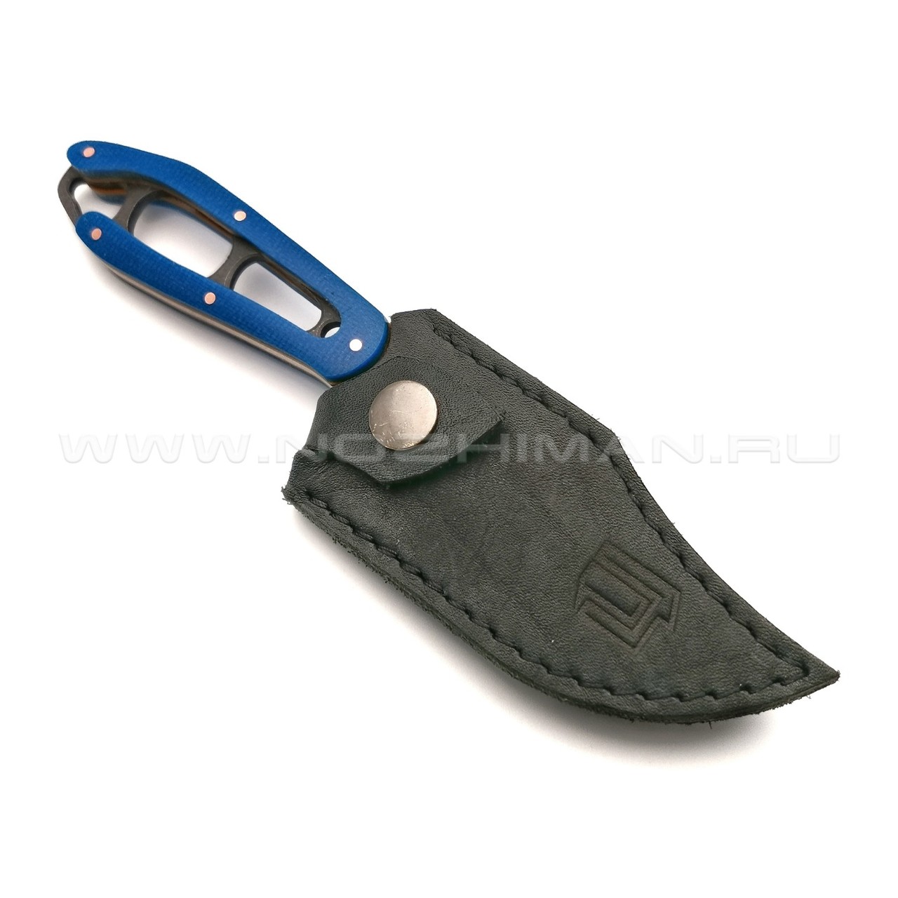 1-й Цех нож "Сиськи" сталь 440C травление, рукоять микарта blue
