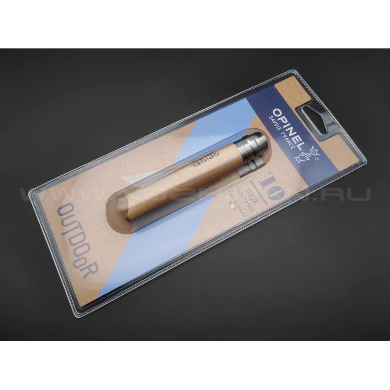 Нож Opinel №10 Inox 001255 в блистере сталь Sandvik 12C27, рукоять бук
