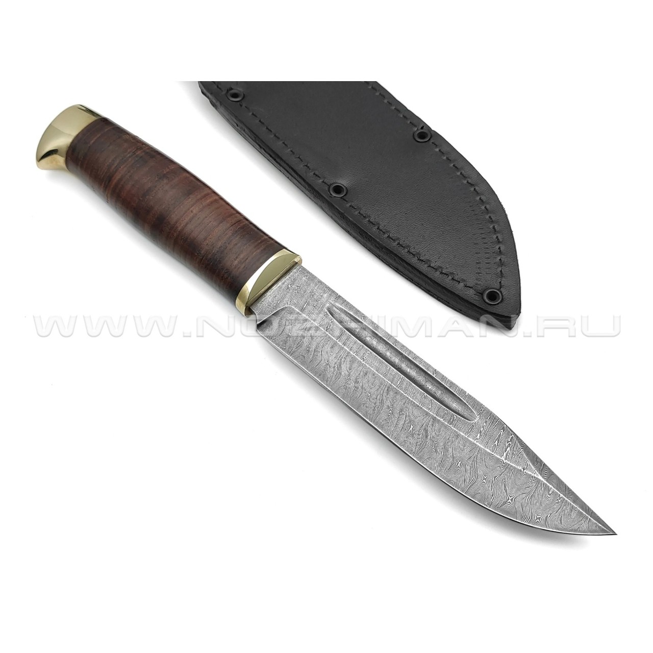 Нож "Комбат-4" дамасская сталь, рукоять наборная кожа (Титов & Солдатова)