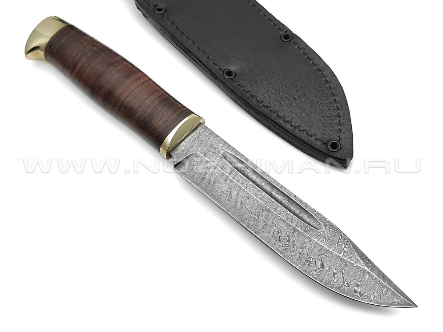 Нож "Комбат-4" дамасская сталь, рукоять наборная кожа (Титов & Солдатова)
