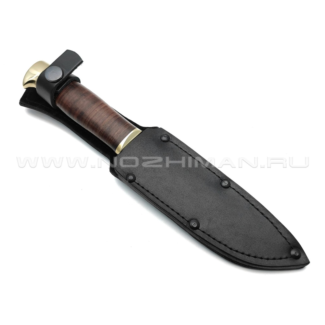 Нож "Комбат-4" дамасская сталь, рукоять наборная кожа (Титов & Солдатова)