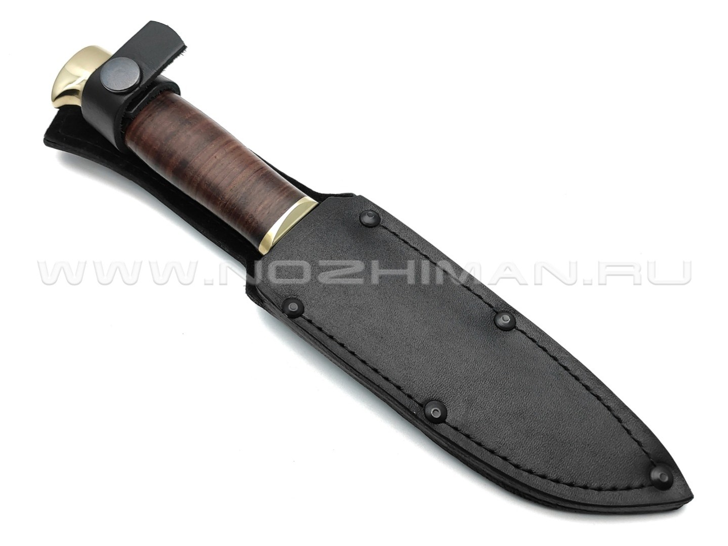 Нож "Комбат-4" дамасская сталь, рукоять наборная кожа (Титов & Солдатова)