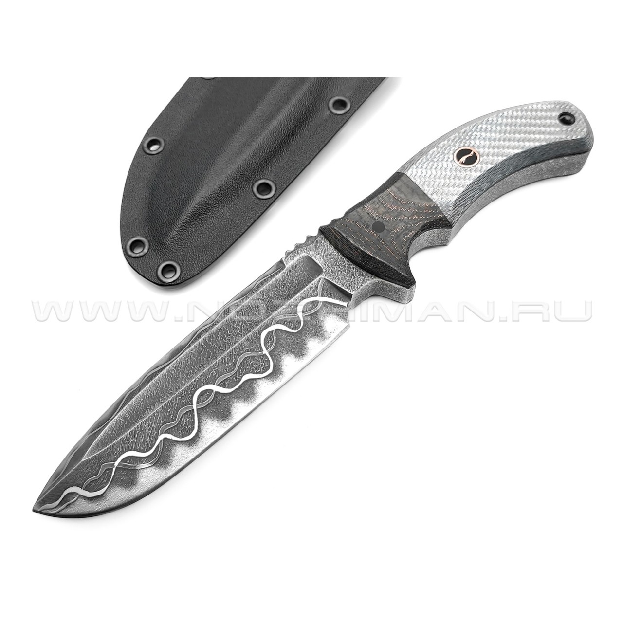 Волчий Век нож Команданте Brutal Concept сталь Elmax WA 12 mm, рукоять Carbon fiber, Silver Twill