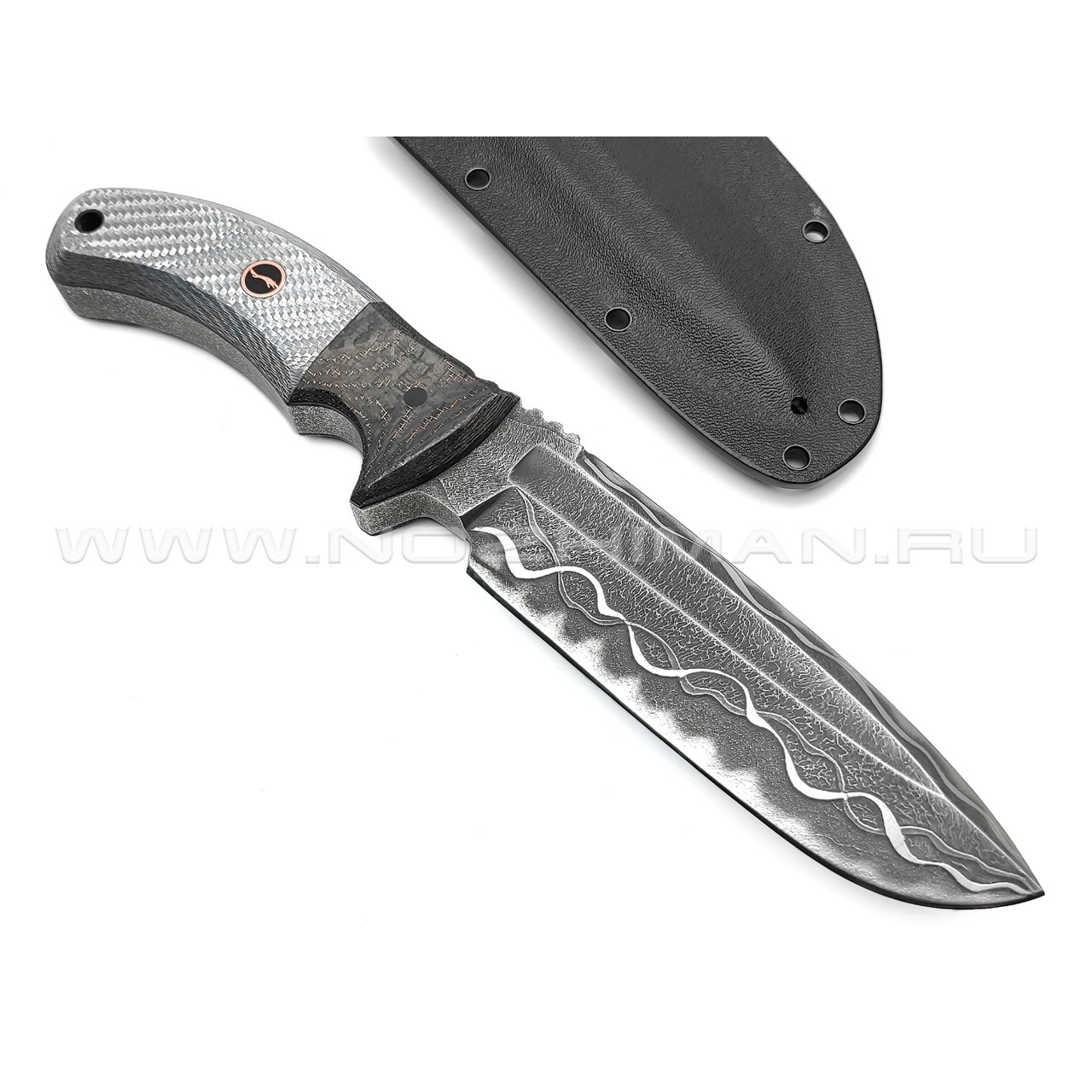 Волчий Век нож Команданте Brutal Concept сталь Elmax WA 12 mm, рукоять Carbon fiber, Silver Twill