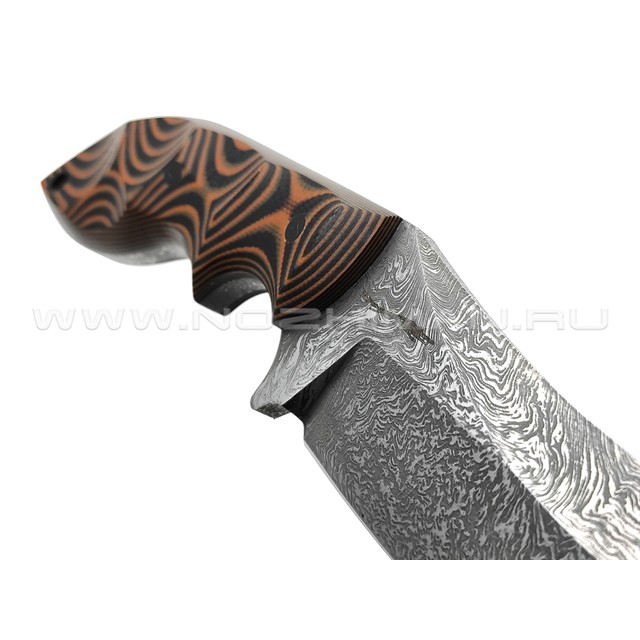 Волчий Век нож Кондрат 12 сталь PGK WA дамаскаж, рукоять G10 black & orange