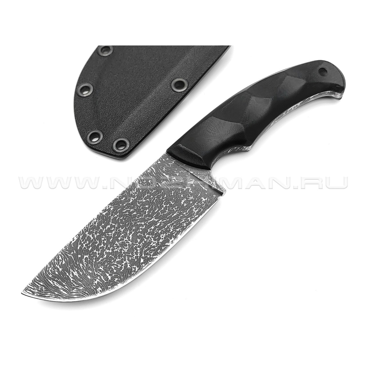 Волчий Век нож Шихан сталь Niolox WA дамаскаж, рукоять G10 black