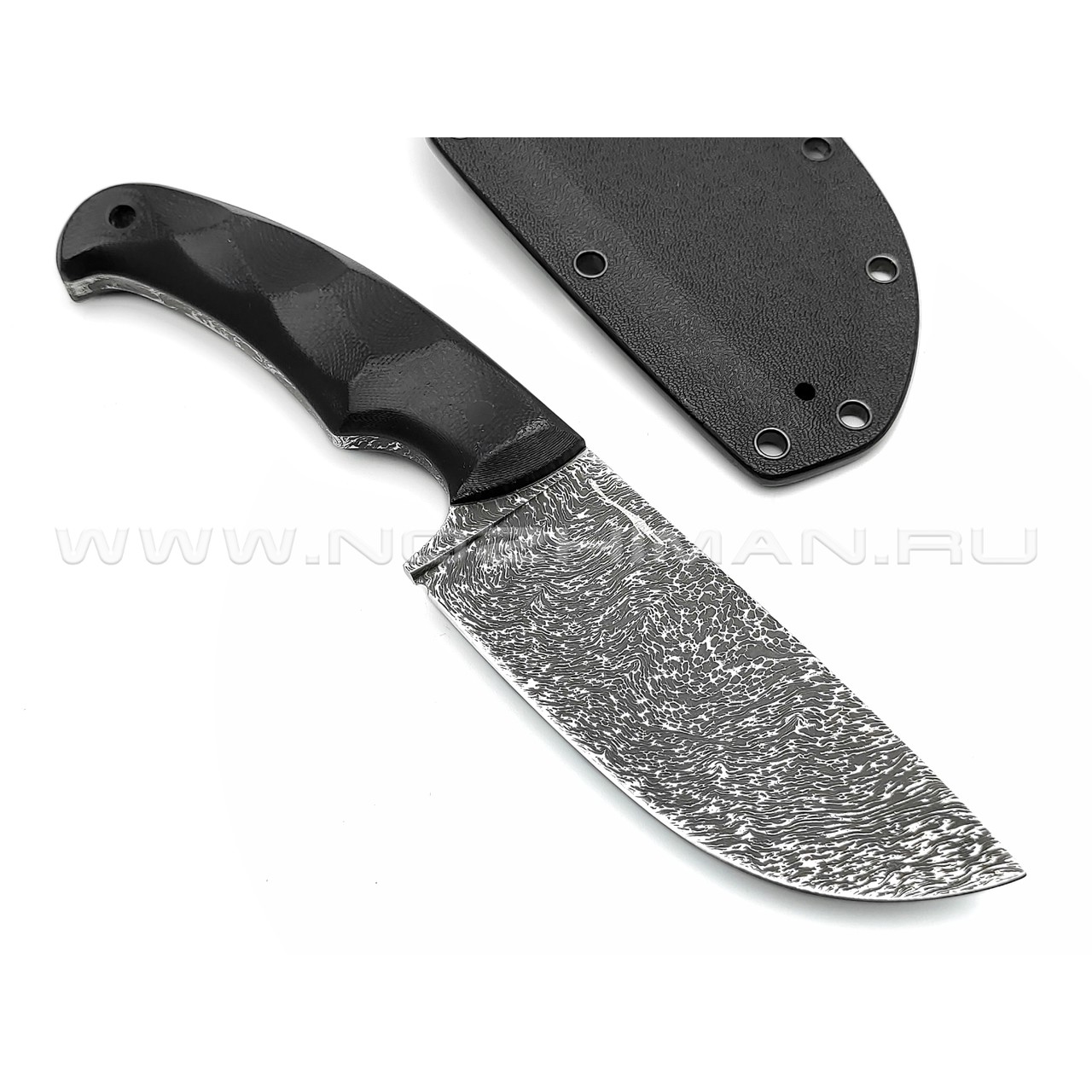 Волчий Век нож Шихан сталь Niolox WA дамаскаж, рукоять G10 black