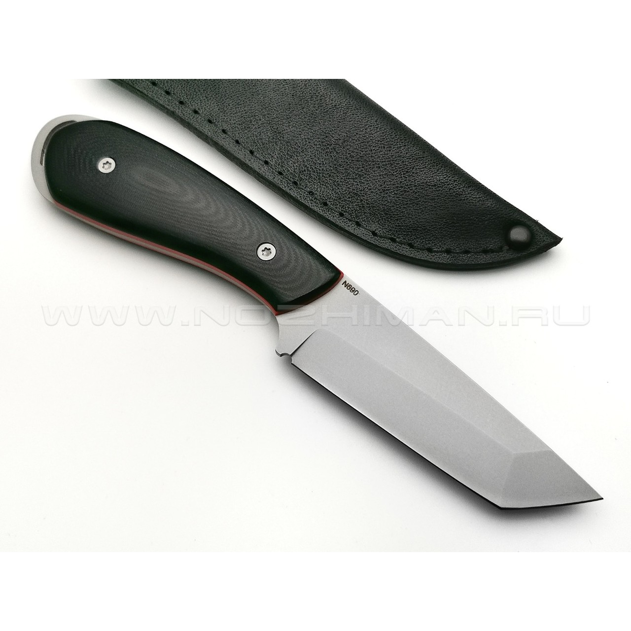 Saro нож Лис танто, сталь K110, рукоять G10 black, ножны кожа
