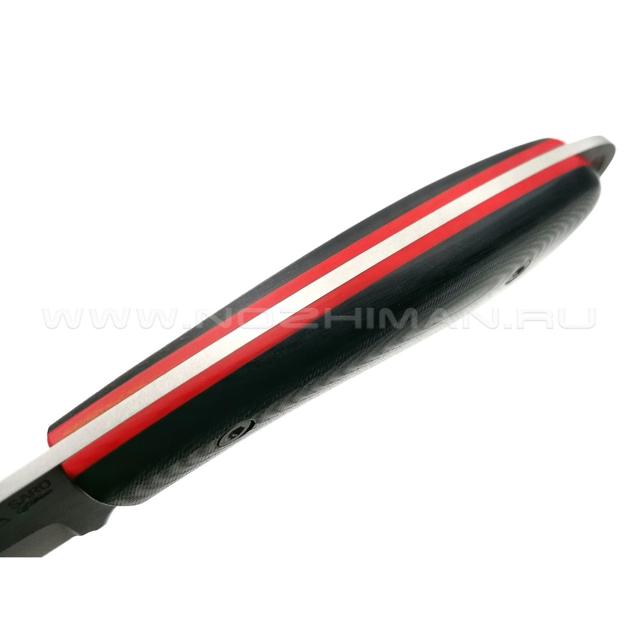Saro нож Лис танто, сталь K110, рукоять G10 black, ножны кожа