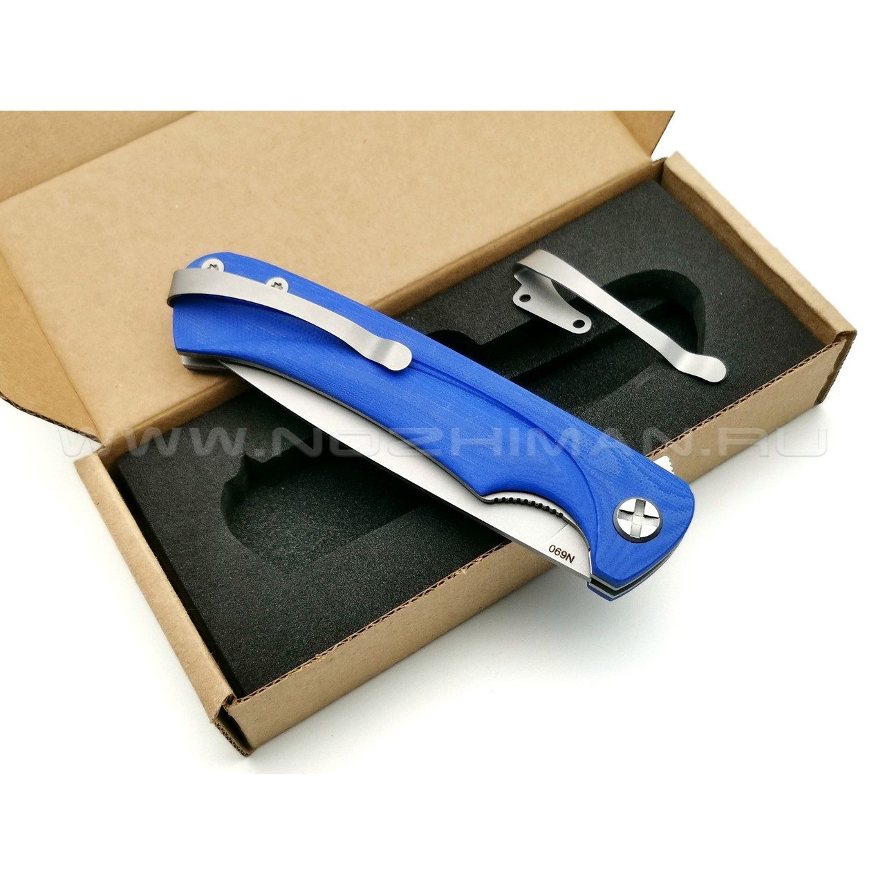 Saro нож Чиж Плюс, сталь N690, рукоять G10 blue