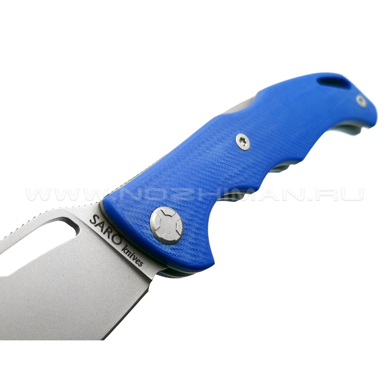 Saro нож Кайман EVO сталь K110, рукоять G10 blue
