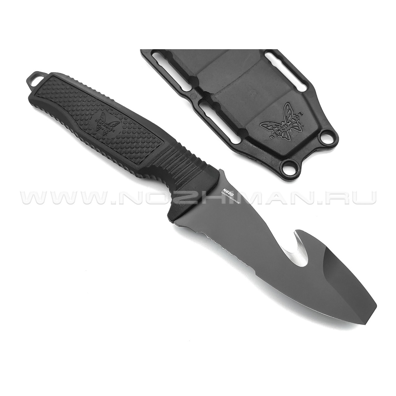 Нож дайверский Benchmade 112SBK-BLK Fixed Dive Knife сталь N680, рукоять Rubberized Overmold