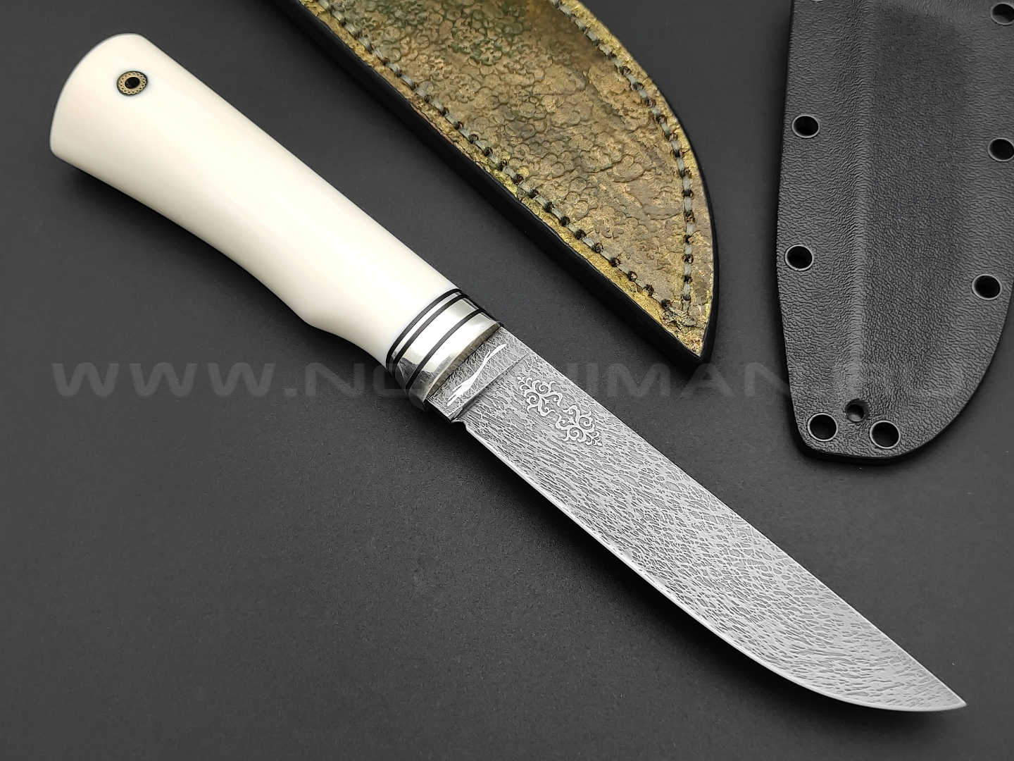 Волчий Век нож Слон Custom сталь CPM REX 121 WA, рукоять бивень моржа, ножны кожа и кайдекс