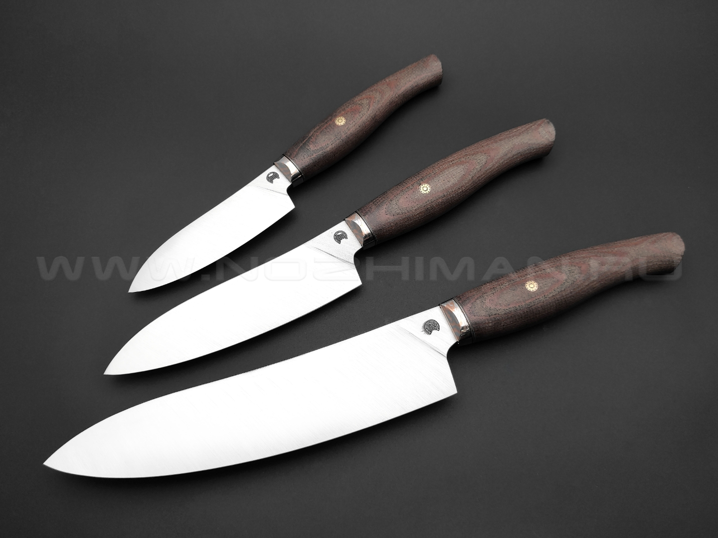 Набор кухонных ножей "НЛВ71" сталь N690, рукоять микарта, мокумэ-гане (Кузница Васильева)