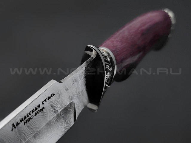Нож "Ирбис" дамасская сталь, рукоять дерево амарант, мельхиор (Фурсач А. А.)