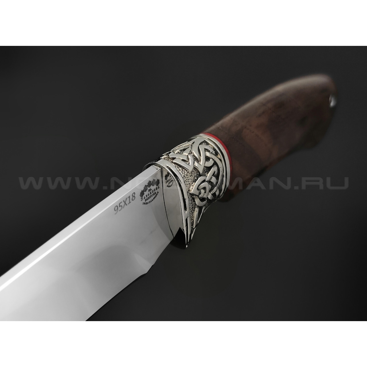 Нож "Акула" сталь 95Х18, рукоять дерево орех, мельхиор (Товарищество Завьялова)