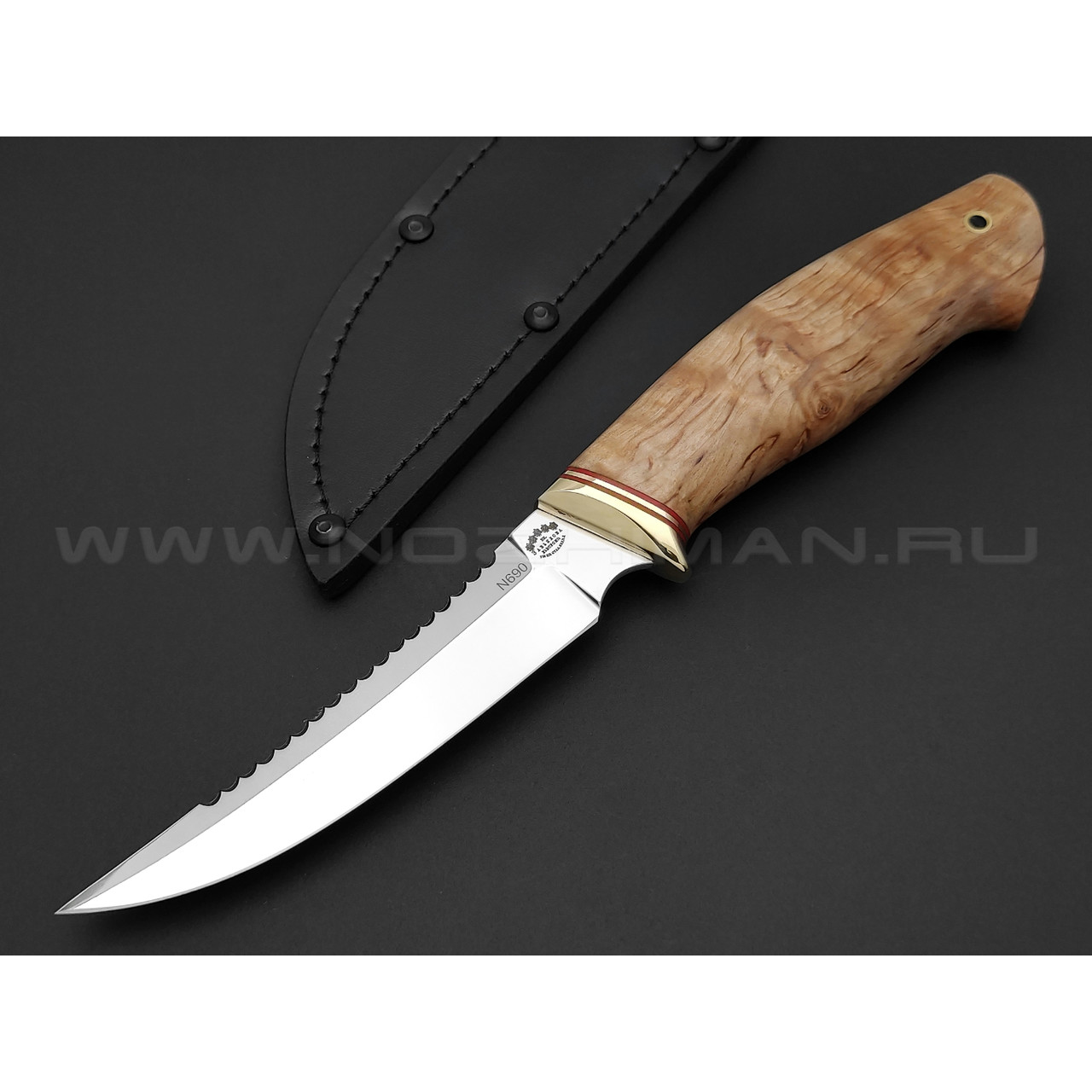 Нож "Рыбак" сталь N690, рукоять карельская берёза (Товарищество Завьялова)
